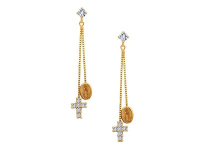 Gold Plated CZ Mother Mary Dangler Earring